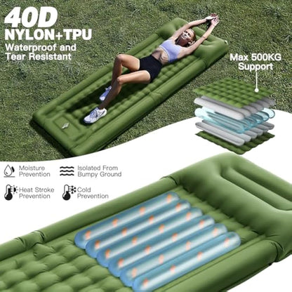 NexusNurture Camping Mat, 12CM Thicken Self Inflating Camping Mat with Built-in Pump & Pillow, Ultralight Mattress Sleeping Mat, Waterproof Camping Bed for Backpacking, Hiking, Camping and Beach