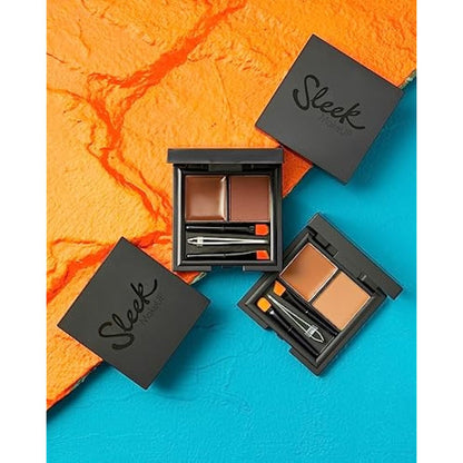 Sleek MakeUP Brow Kit, Brow Wax and Powder Kit with Tweezers and 2 Brushes, Define and Sculpt Brow with a Travel Size Kit, Medium