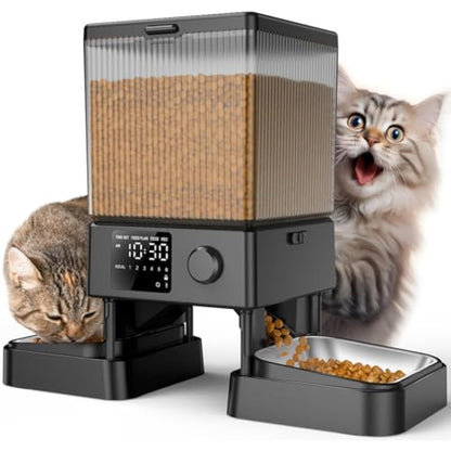 oneisall 5L Automatic Cat Feeder with Timer for 2 Cats, Knob Model Automatic Feeders for Cats Dogs, Dry Food Cat Food Dispenser Auto 10s Voice Recordings