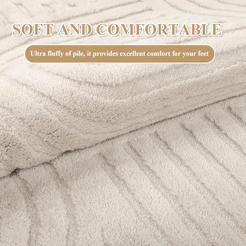 Enyhom Rugs Living Room 160 x 230 cm, Cream Fluffy Area Rugs for Bedroom Washable Anti Slip Modern Floor Carpets Mat Non Shedding Thick Pile Beside