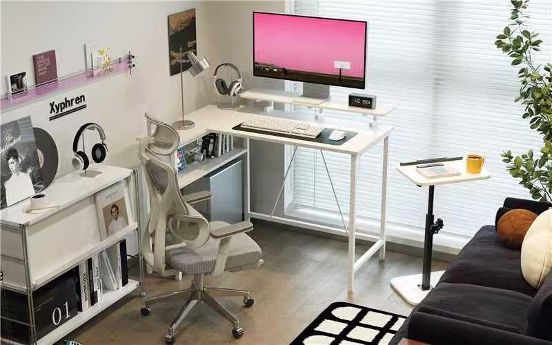 Xyphren L Shaped Gaming Desk with RGB LED Lights & Power Outlets,Corner Computer Desk with Adjustable Shelves