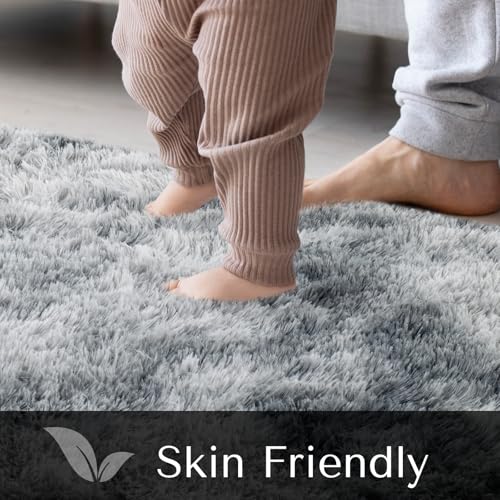 JOJOSEE Rugs Living Room, 200 x 300 cm cm Grey Area Rug, Anti Slip Soft Fluffy Shaggy Extra Large Floor Carpets Mat for Bedroom, Nursery Bedside