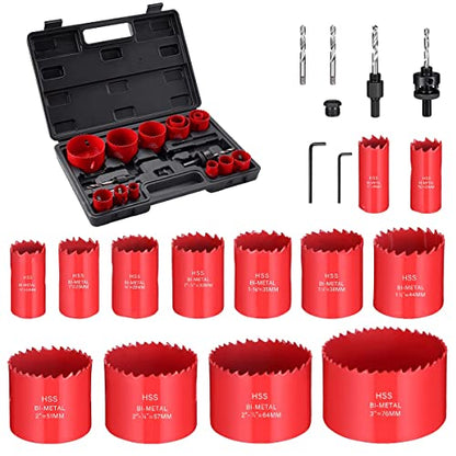 Ecotown 23-Piece Bi-Metal Hole Saw Kit - M42 High-Speed Steel Cutter Set (3/4" / 19mm to 3" / 76mm) for Soft Metal, Plywood, PVC, Plastic and Soft Aluminum- Heavy Duty Deep Hole Cutter Set
