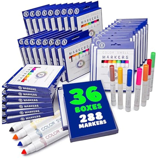 Color Swell Washable Bulk Markers 36 Packs 8 Count Vibrant Colors 288 Total Markers Bulk Perfect for Teachers, Kids and Classrooms