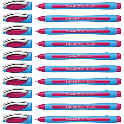 Schneider Slider Memo XB Ballpoint Pen Pink Ink Blue Barrel Pack of 10