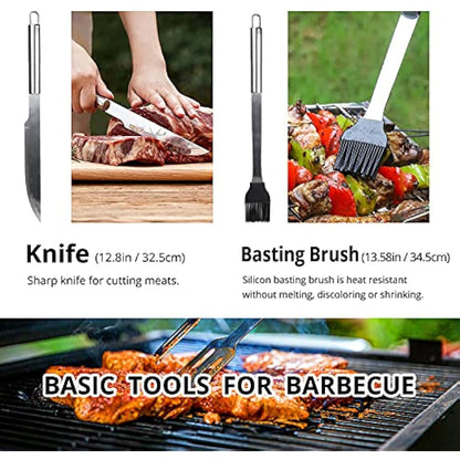 BBQ Utensil Set Stainless Steel Professional Barbecue Accessories Grill Tool with Bag Easy to Carry (9)