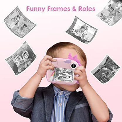 HiMont Kids Camera Instant Print, Digital Camera for Kids with No Ink Print Paper & 32G TF Card, Selfie Video Camera with Color Pens for DIY, Fun Gift for Girls Boys 3-14 Years Old (Pink)