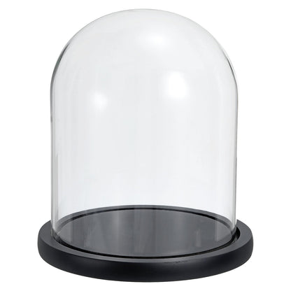 PATIKIL 7.3"x5.9" Clear Cloche Glass Dome, Glass Bell Jar Display Case Tabletop Centerpiece with Black Wooden Base for Christmas Home Decor