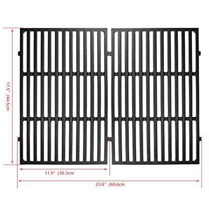 Denmay 7638 44.5 x 30.3cm Cast Iron Grids Cooking Grates for Weber Spirit E/S 310, 320, 330 (with Front Burner Knobs), Spirit 700, 900, Genesis Gold