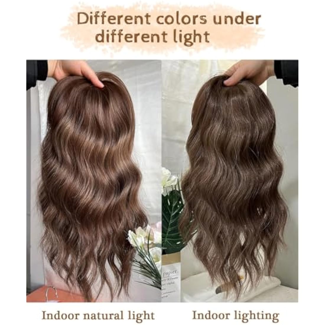 MORICHY 16Inch Wavy Curly Fringe Clip in Hair Topper - Add Volume & Thickness for Women (Brown Highlights)