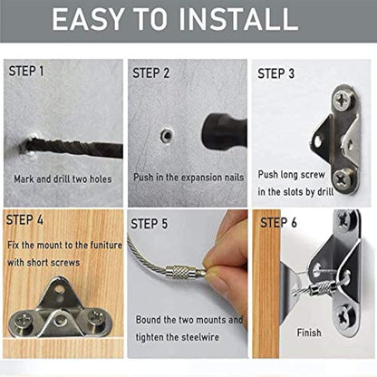 Furniture Straps (12packs), Baby Proofing Metal Anti-Tip Furniture Straps kit for Baby Proofing & Pet Protecting, Anti-Shedding, Secure Bookshelf, Cabinet, Dresser