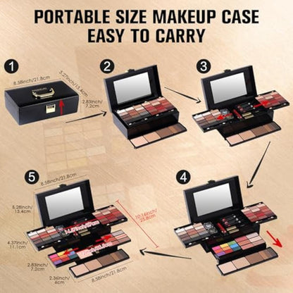 Professional Makeup Kit for Women Girl Full Kit with Mirror 60 Colors All in One Make up Gift Set Included Eyeshadow,Blusher,Highlighter,Compact Powder,Brow Powder,Lipstick,Glitter,Eyeliner,Mascara 01
