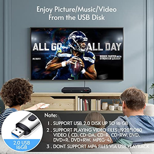 Full HD 1080p Upscaling DVD Player for TV with HDMI Output, for Home,Plays All Formats & Regions,USB Port,Multi-Formats DVDs/CDs Supported,Remote Control and AV/HDMI Cable Included…