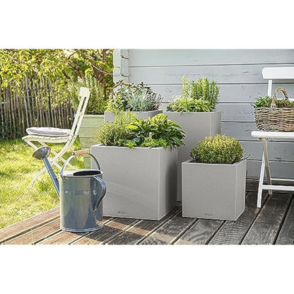 Lechuza Self Watering Plant Pot CANTO Stone 40 Low Plastic Indoor and Outdoor Plant Pot with Drainage Hole H40 L40 W40 cm Stone Gray