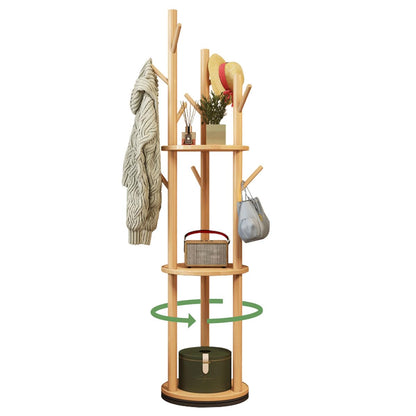 KZOBYD Rotate Coat Rack Stand, Revolving Hall Tree with Round Storage Shelf