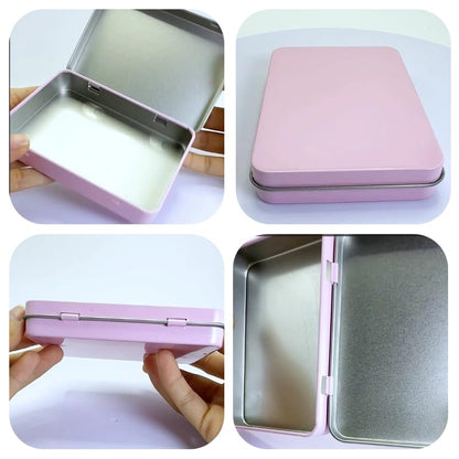 Leliafleury Pink Hinged Tin Box 10.8 * 7.6 * 1.77cm Rectangular Tins Container Metal Empty Storage Tins For Small Items Home Supplies