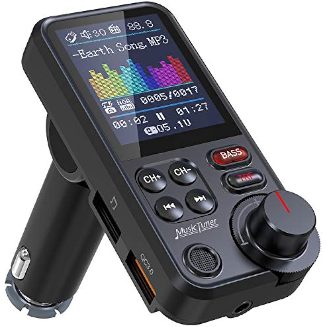 Nulaxy Car Bluetooth Transmitter, 1.8" Color Screen Bluetooth Car Radio Adapter with Strong Microphone for Better Hands Free Calls, Supports QC3.0 Charging, Treble and Bass Sound Music Player- KM30