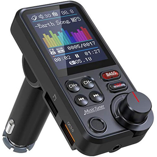 Nulaxy Car Bluetooth Transmitter, 1.8" Color Screen Bluetooth Car Radio Adapter with Strong Microphone for Better Hands Free Calls, Supports QC3.0 Charging, Treble and Bass Sound Music Player- KM30