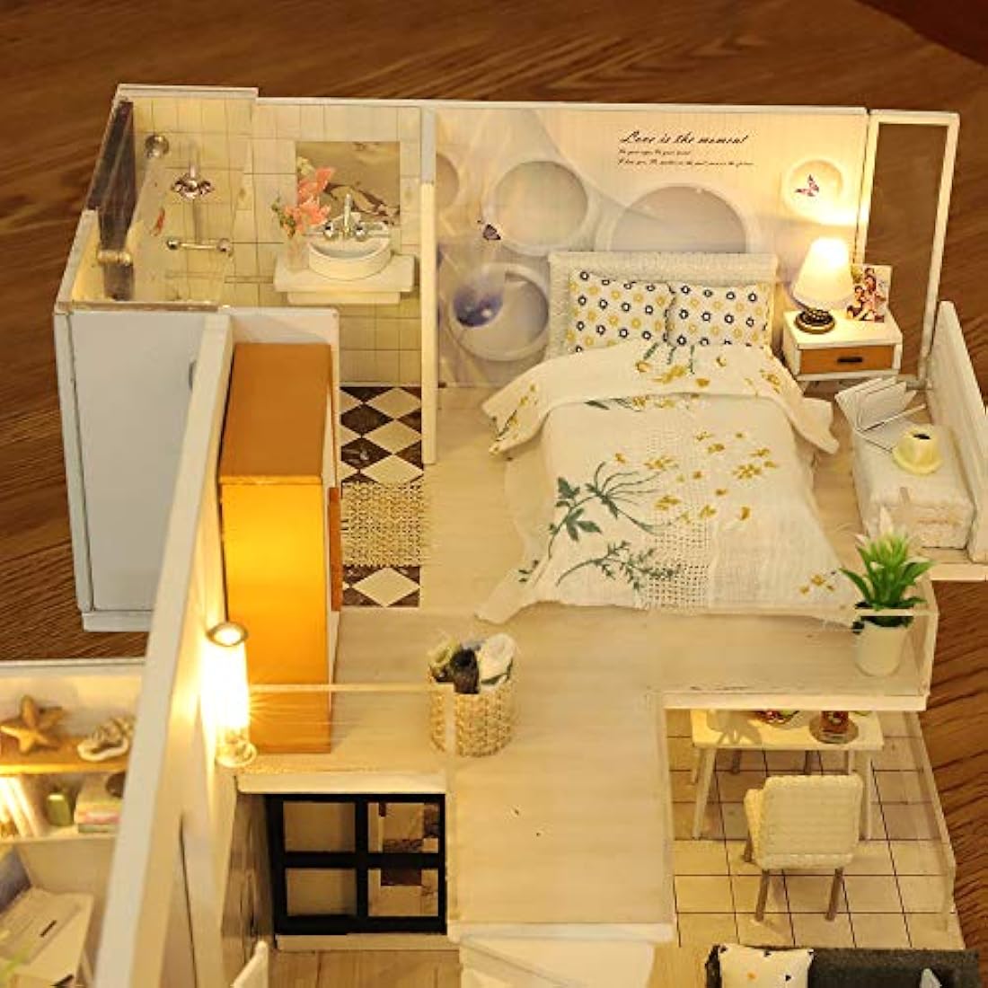 GuDoQi Miniature Dolls House Kit with Music, DIY Miniature House Model Kits to Build, Handmade Crafts for Adults to Make, Room Decoration, Make Your Own Birthday, Father's Day Simple Life