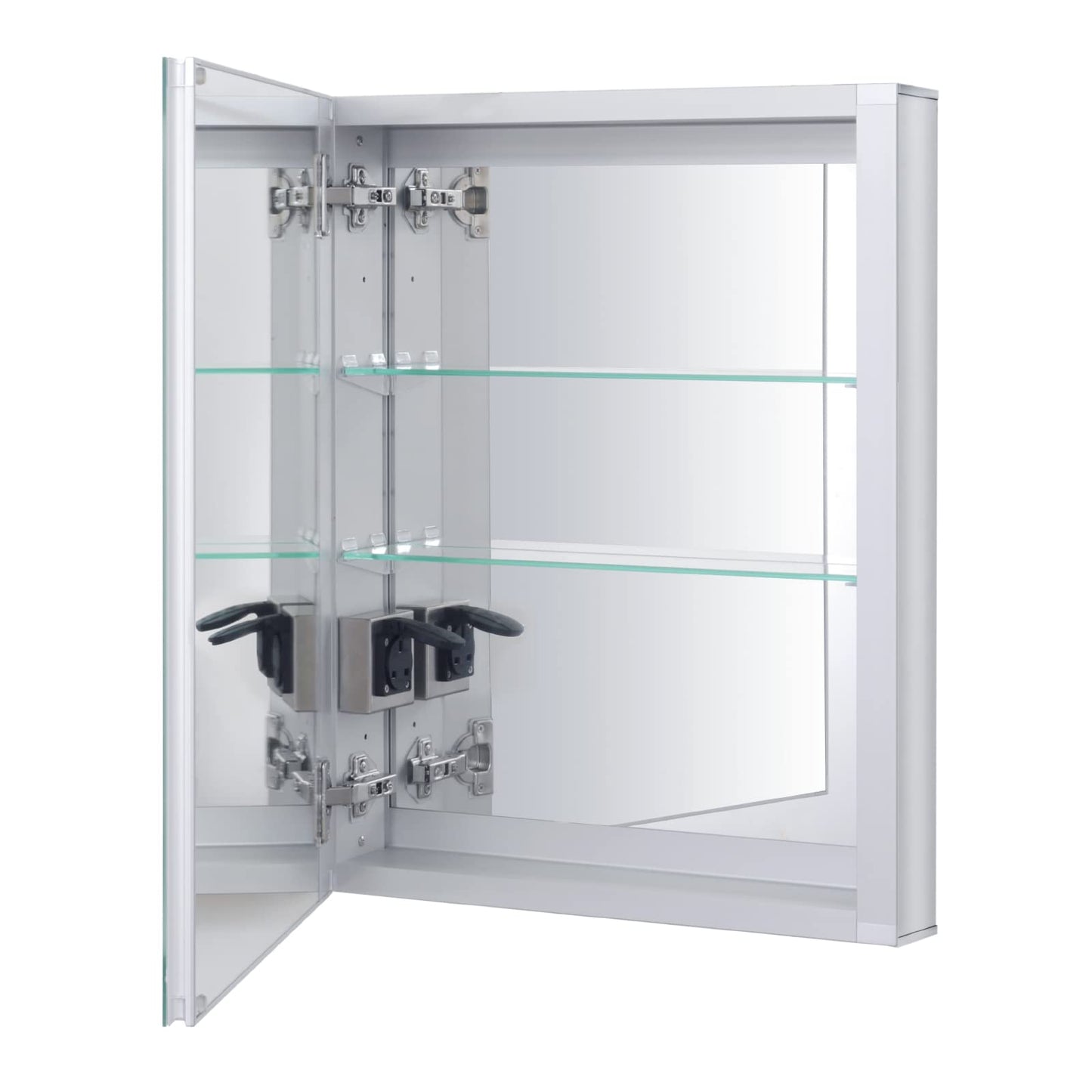 Fundin LED Illuminated Bathroom Mirror Cabinet with Defogger, Dimmer and Socket, Recessed or Surface Mount, Aluminum material, 51W x 65H cm