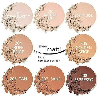AQUAPURITY PHOERA Sheer Matte Compact Powder - Fixing Makeup Base Fixer Setting Powder Foundation Fix - Long Lasting Make Up Fixer - Skin Vitamin E Beauty Blender (206 TAN)