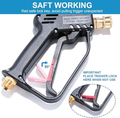 YUET High Pressure Washer Gun Handle with Multi Angle (All in One) Water Nozzle,Cleaner for Car Cleaning Kit(M22 14MM Fitting Hose Connector & 1/4"
