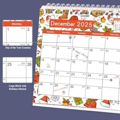 Desk Calendar 2025-2026, Monthly Desktop Calendar (Jul. 2025 - Dec 2026, 10" x 8.25"), Standing Flip Calendar with Thick Paper, Academic Year Planner with Stickers
