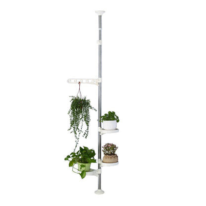 BAOYOUNI Indoor Plant Pole Stand Tension Rod Hanger Window Sill Flower Display Rack Holder Adjustable Corner Vertical Storage Organizer with 3 Trays &