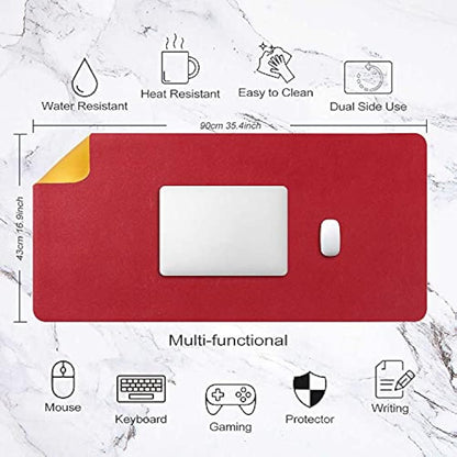 Desk Pad Large, Desk Mat, Extended Mouse Mat, Mouse Pad XXL, Desk Blotter, DOBAOJIA Laptop Pad Writing Pad for Office/Home, Dual-Side Use PU Leather Waterproof 35.4" X 16.9" (Red/Yellow)