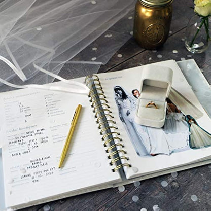 Busy B Wedding Planner - Beautiful white & gold spiral-bound wedding organiser with 6 tabbed sections and storage pockets. Perfect engagement gift.