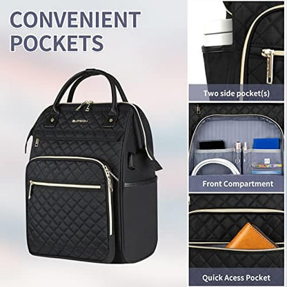 EMPSIGN Laptop Backpack Women 17 Inch, Large Laptop Rucksack Wide Open, College School Backpack with USB Charging Port, Water Repellent Travel Business Work Bag Computer Bookbag for Men
