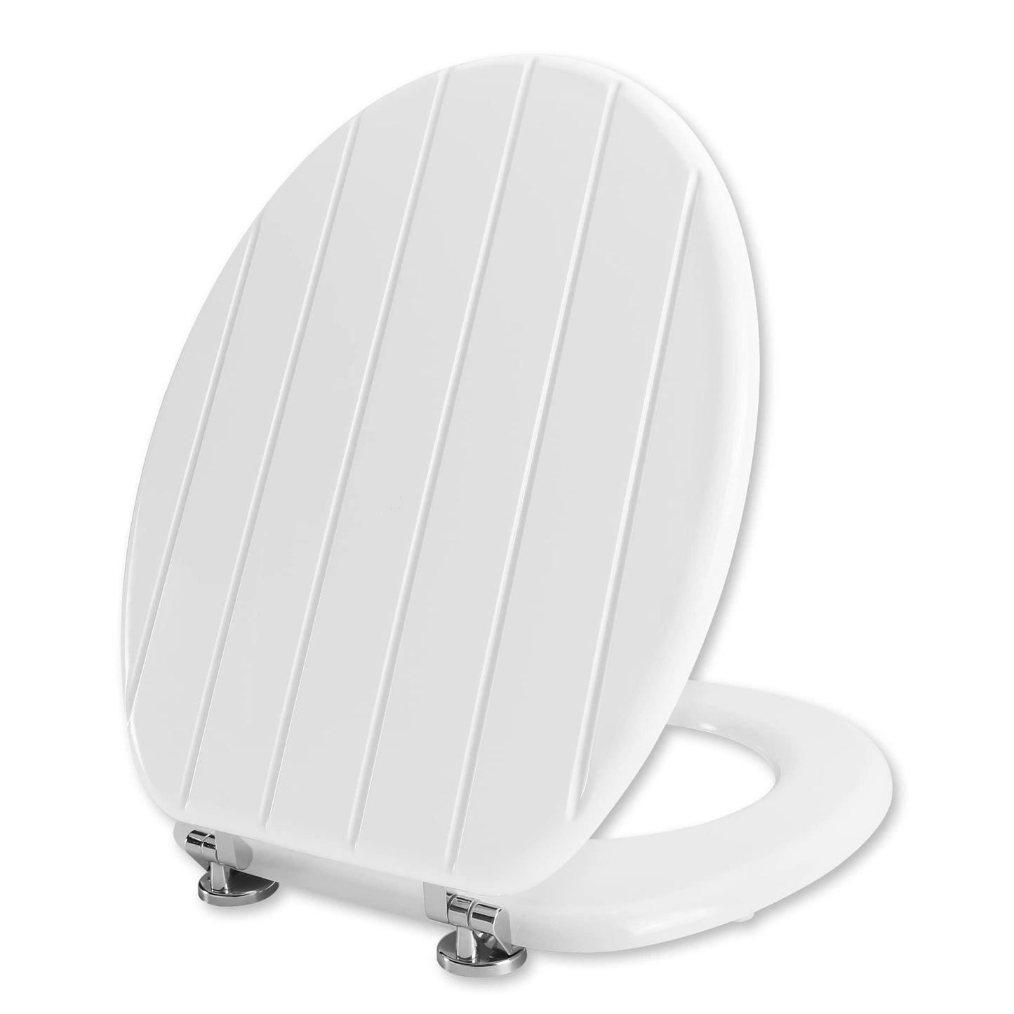 Angel Shield White Wooden Toilet Seat Antibacterial Adjustable Hinges Toilet Seat Fits Never Slips for Bathroom (Classic, White)