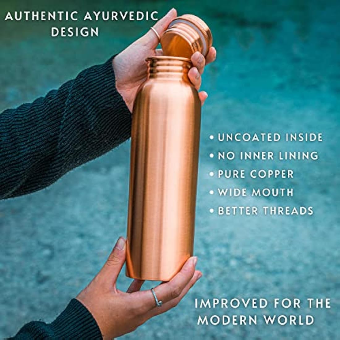 Kosdeg Copper Water Bottle 1 Liter / 34 Oz Extra Large - An Ayurvedic Pure Copper Vessel - Drink More Water, Lower Your Sugar Intake And Enjoy The Health Benefits Immediately