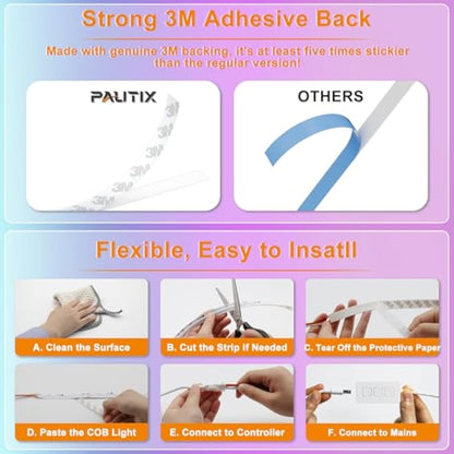 PAUTIX RGB Smart IC COB LED Strip 5M,DC24V Colour-Changing Pixel Addressable RGB LED Tape Lights,Multicoloured Flexible Lights for Home DIY Lighting Projects(Mains and Remote NOT Included)