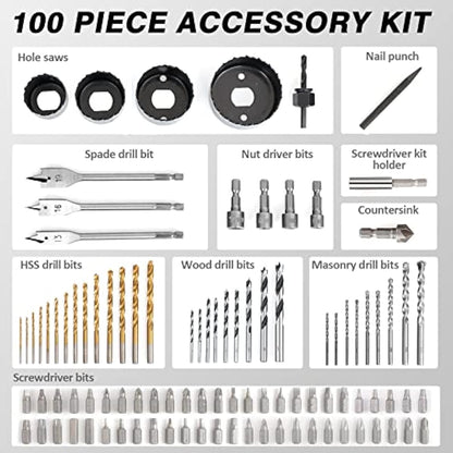C P CHANTPOWER Drill Bit Sets, 100 Pcs HSS Titanium Screwdriver Bits Set with Storage Case for Metal, Wood, Masonry, Includes Countersink Drill Bit