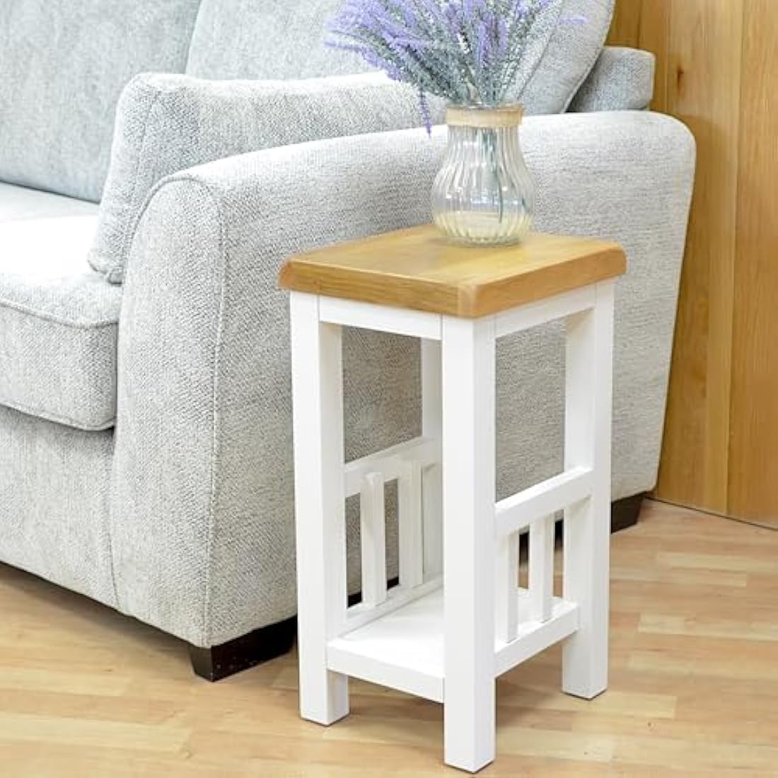 GROFurniture Snow White Side Table, Painted White End Table for Living Room, Slim Side Table or Small Bedside Table for Bedroom - Ready Assembled