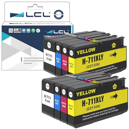 LCL 711XL High Yield Ink Cartridge Replacement for HP 711 711XL 711 XL for HP T120 24 T120 610 T520 24 T520 36 T520 610 T520 914 T125 24 T530 T130 T525 (2BK 2C 2M 2Y)