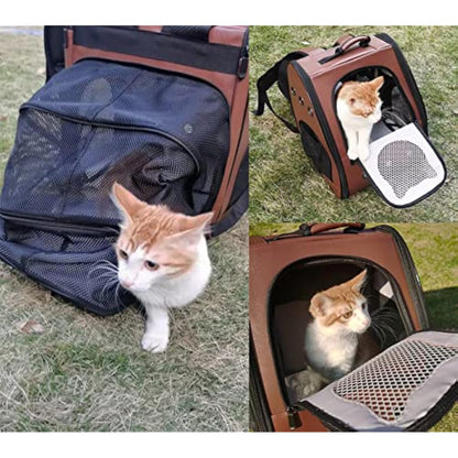 Large Cat Backpack, Fits Large Fat Cat up to 9kgs (20 lbs), Leather Cat Carrier Backpack, Airline Approved Cat Travel Vented Backpack Carrier