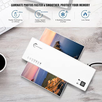 Buyounger Laminator with 40 Pouches, A4 Laminator Machine Thermal and Cold with Paper Trimmer & Corner Rounder, 9 Inches Laminating Machine for Home School Office