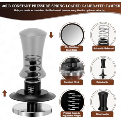 Y-Step 5 Pcs Coffee Tamper Set, Espresso Coffee Accessories Set, with 51mm Coffee Tamper Station, Coffee Leveler, Espresso Tamper, Coffee Stirrer, Coffee Cleaning Brush - Coffee Tamper Holder Set