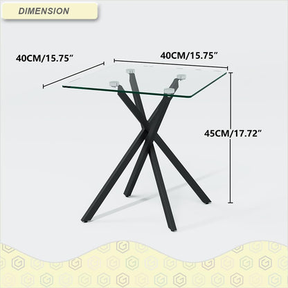 GOLDFAN Glass Side Table High Gloss Small Square End Table with Tempered Glass Top and Metal Tubular Legs, Modern Table for Office and Small Space