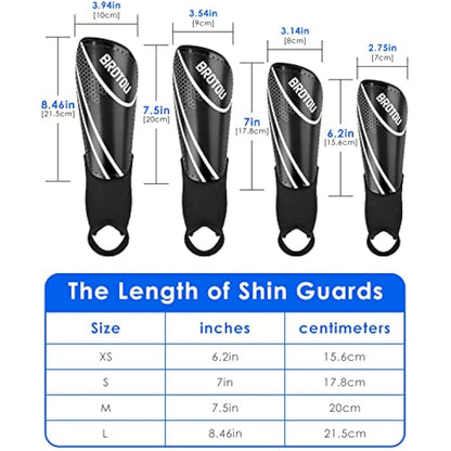 Youth Football Shin Guards, BROTOU High Strength Junior Shin Pads with Calf & Ankle Protection, Lightweight Design, Breathable, Non Slip Extended Adjustable Straps, for Boys and Girls