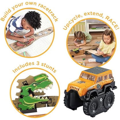 VTech Car-Board Racers Off-Roader & Track, Cardboard Race PlaySet with Stunt Jump for Kids, Off Road Car, Dinosaur Tunnel & Bridge, Vehicle Fun For Children Age 5, 6, 7 + Years, English Version