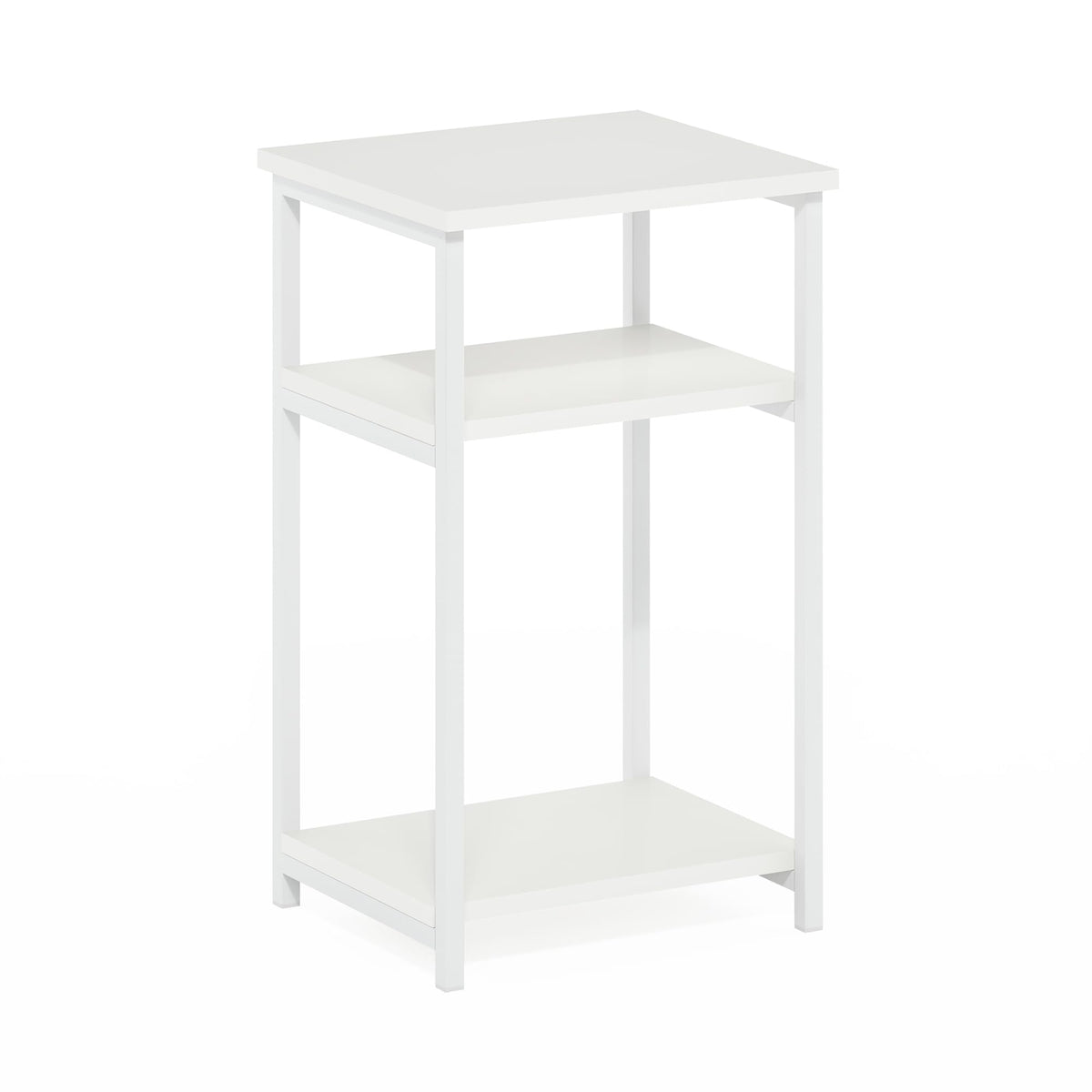 Furinno JUST Side Table, 3-Tier Metal Frame End Table with Open Shelf, Night Stand, Bedside Table, for Living Room, Bedroom, White