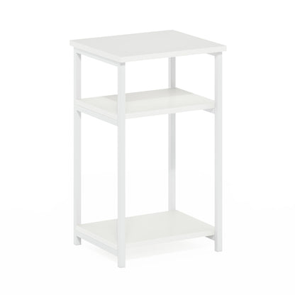Furinno JUST Side Table, 3-Tier Metal Frame End Table with Open Shelf, Night Stand, Bedside Table, for Living Room, Bedroom, White