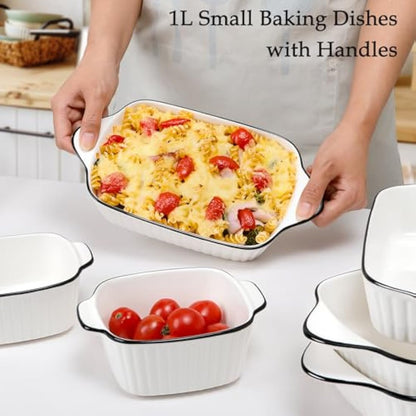 NUTRIUPS 10.5'' Small Baking Dishes Set of 4, 34Oz Rectangular Lasagne Dishes, Small Ceramic Baking Dish, Rectangular Bakeware with Handles, Oven Safe & Microwave Safe