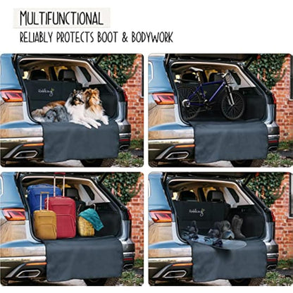 Rudelkönig car boot protector for dogs with bumper guard - Water repellent & easy to clean - Quilted car trunk cover with storage bag - Car boot liner protector