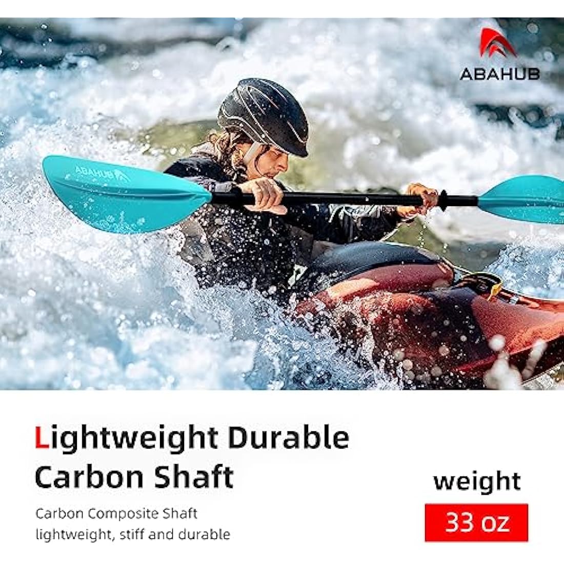 Abahub 1 x Carbon Kayak Paddles, 90.5 Inches Kayaking Oars for Boating, Canoeing with Paddle Leash, Carbon Fiber Shaft Black/Blue/Green/Orange/Yellow/White/Red Plastic Blades