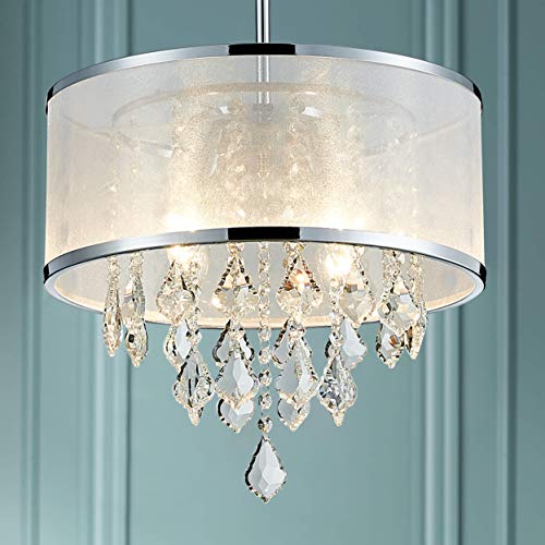 BESTIER Modern Pendant Crystal Drum Chandelier Lighting Ceiling Light Fixture Lamp Dining Room Bathroom Bedroom Livingroom 4 E14 Bulbs Required D40cm