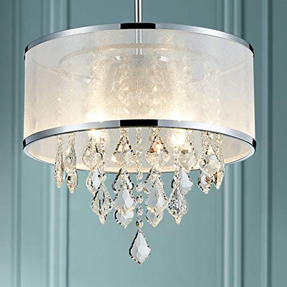 BESTIER Modern Pendant Crystal Drum Chandelier Lighting Ceiling Light Fixture Lamp Dining Room Bathroom Bedroom Livingroom 4 E14 Bulbs Required D40cm